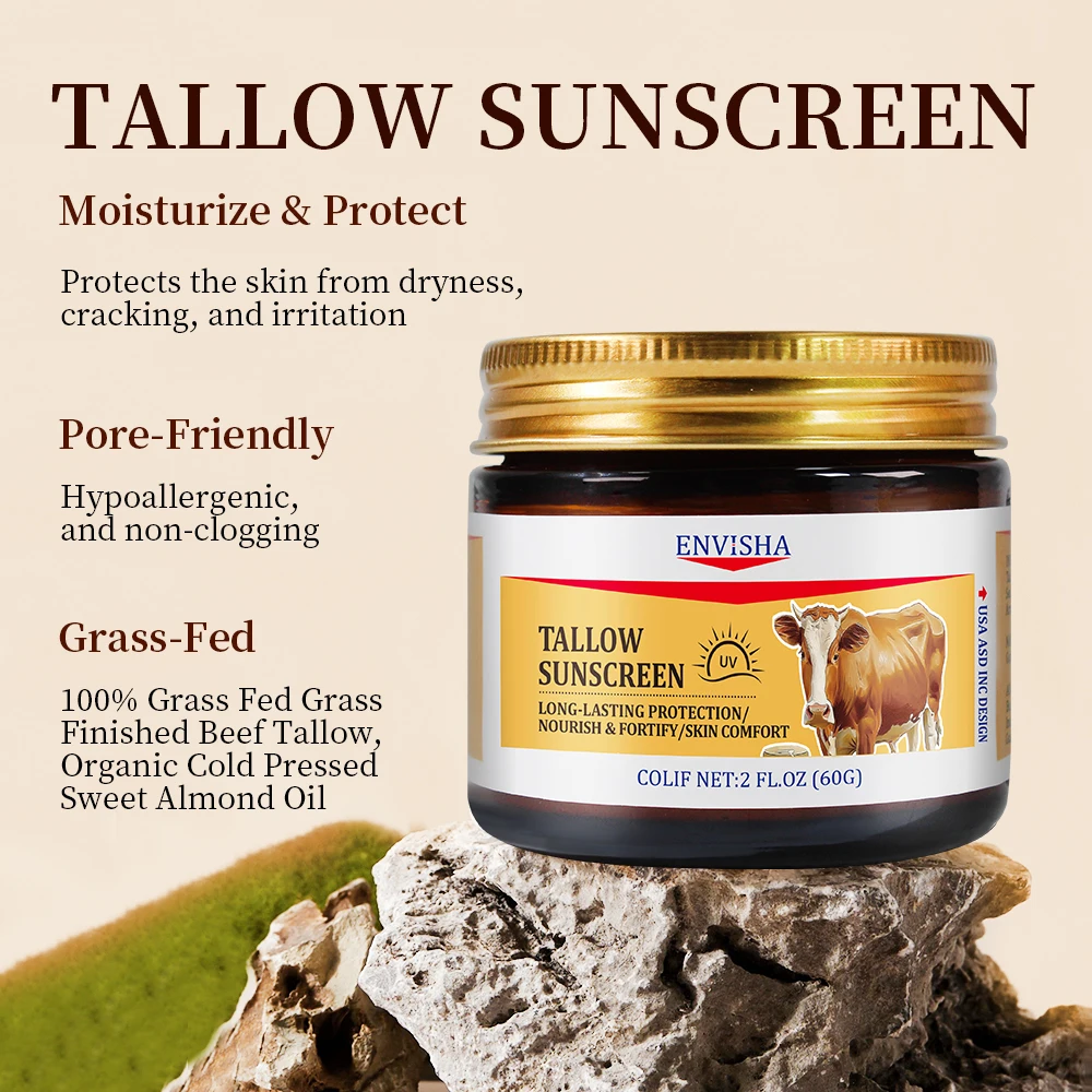 Factory Private Label Unscented Grass Fed Suncream Outdoor Body Face Sun Moisturizing And Smoothing Skin Tallow Sunscreen