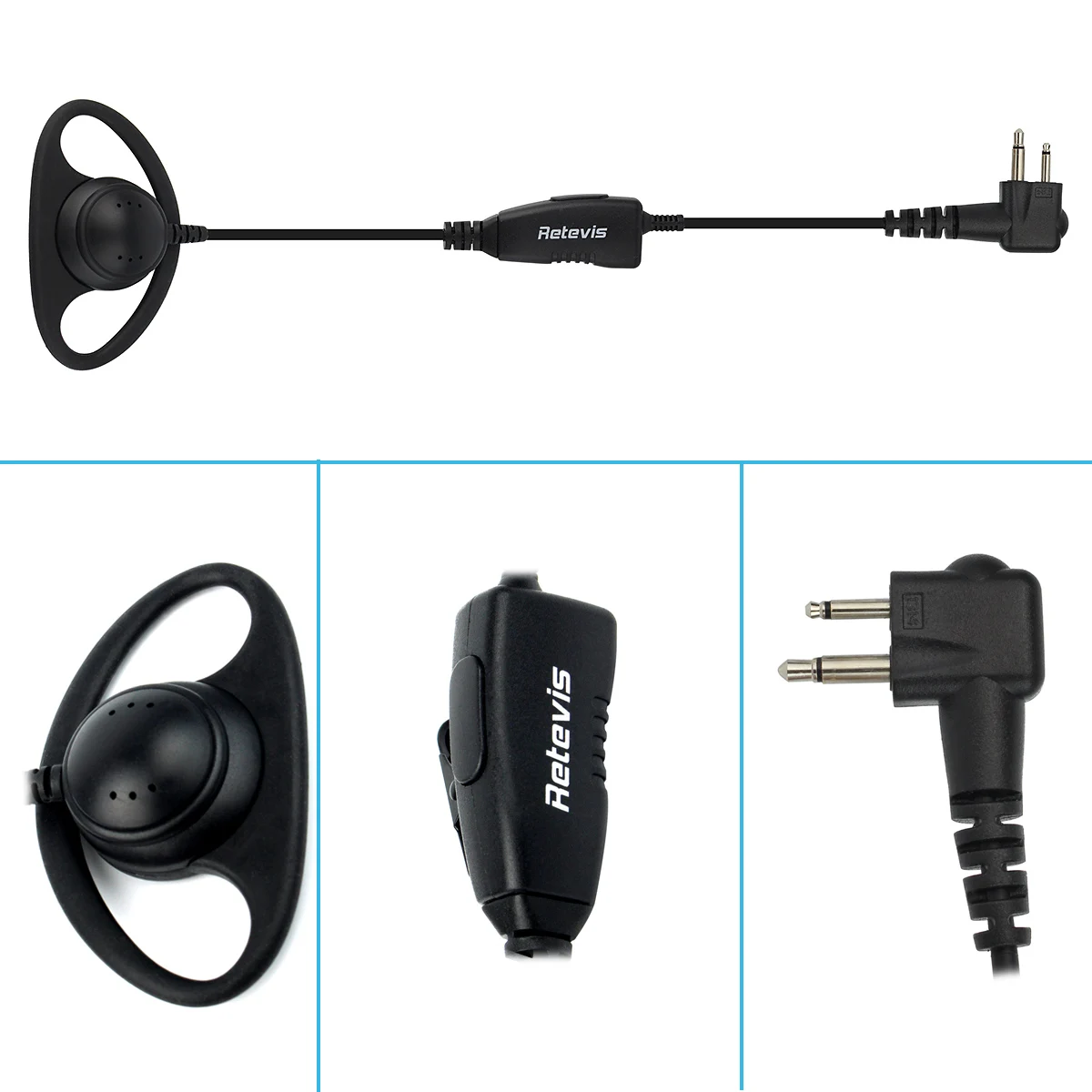 Retevis D Shape 2 Pin Ear Hook Earpiece Headset For Motorola GP68/GP88/GP300/2000/CT150/P040/Pro1150 HYTTC610 TC600 TC-500