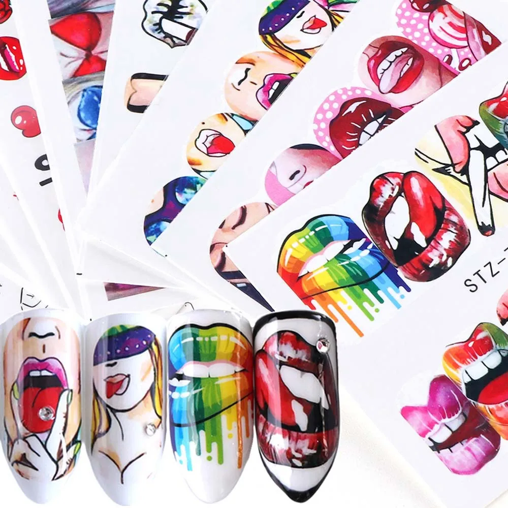 Nail Decals Water Transfer Stickers Sexy Lips Tongue Makeup Girls Sliders Decor Manicure Full Wraps Tattoo