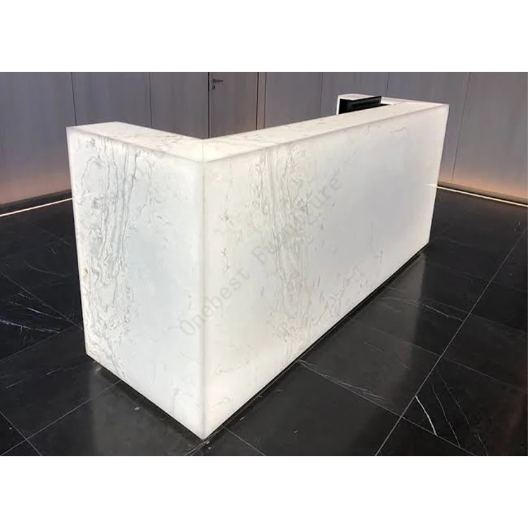 LED Translucent Stone Lobby Counter Hotel Modern Counter Desk Reception