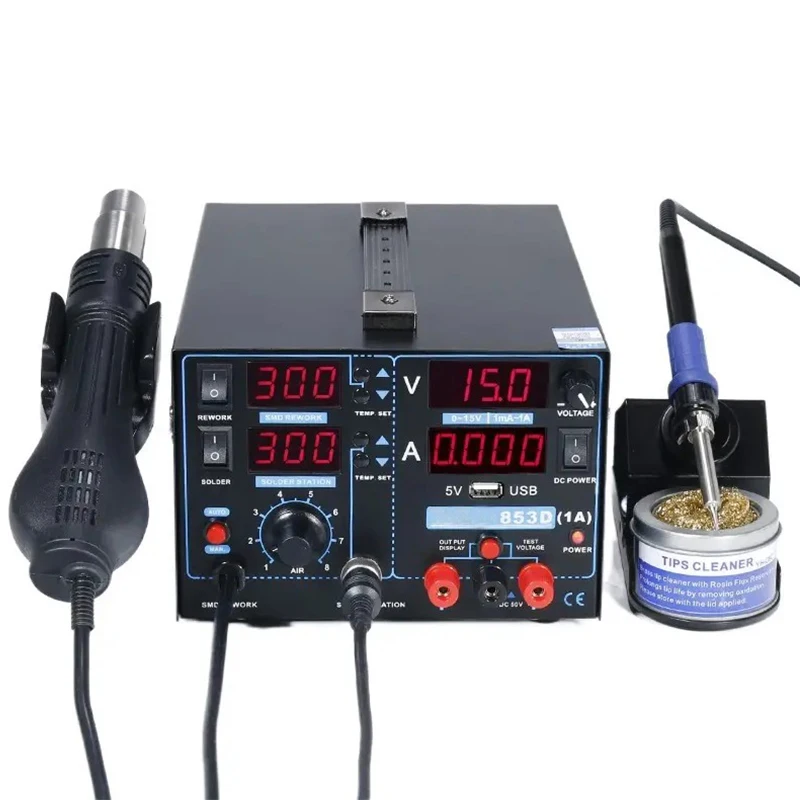 853D 3 в 1 Многофункциональный пистолет горячего воздуха SMD переделка паяльная станция светодиодный цифровой дисплей