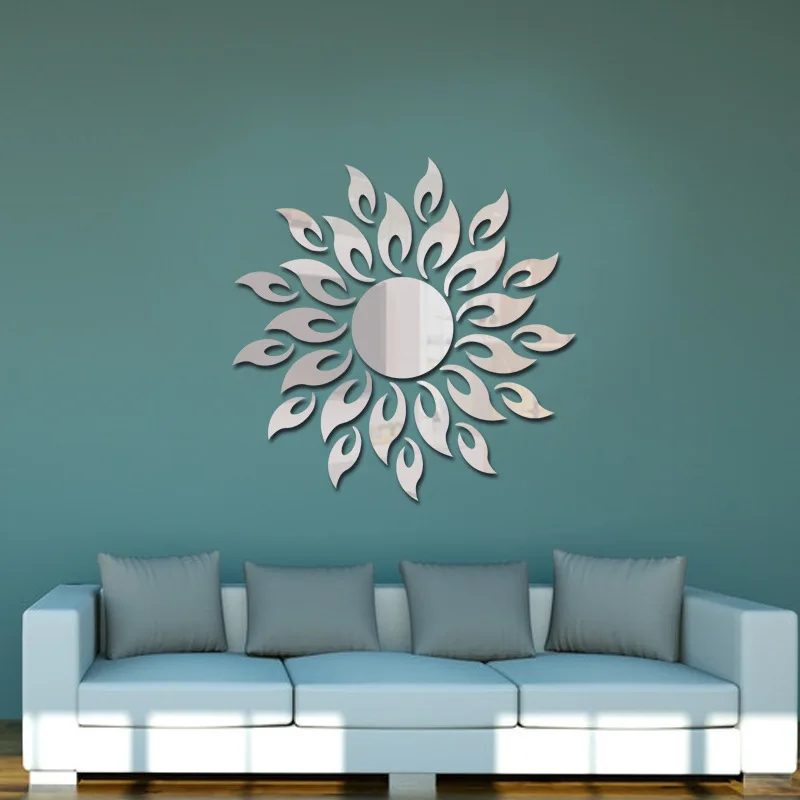 New Acrylic Ramadan Muslim Decoration Sunflower Mirror Sticker Silver Gold Sunflower Acrylic Mirror Wall Sticker