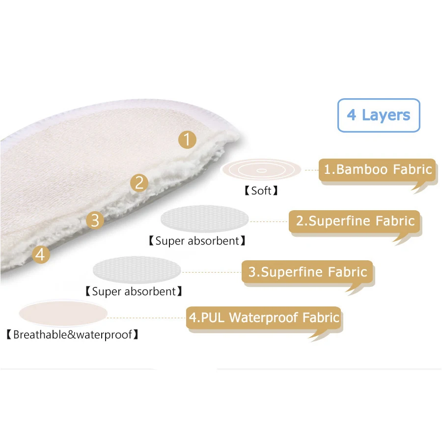 4 layers thicker more absorbent breast feeding pads for night customize  GOTS organic bamboo reusable nursing pads nipple cover