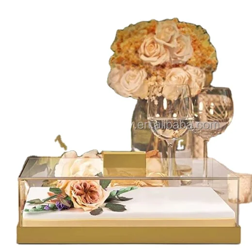 Acrylic factory customized Golden food tray large capacity tray acrylic high quality transparent clear lid