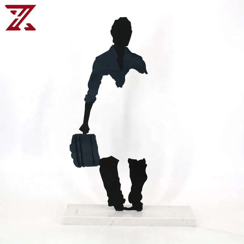 Customized metal welded figure sculpture with briefcase hollow out decorative figure sculptures