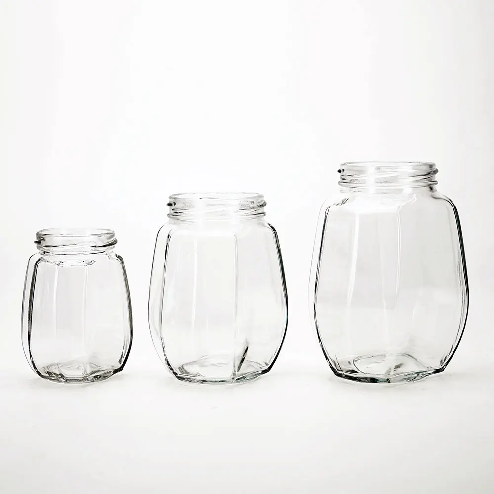 VISTA Empty Factory Price Hexagonal 250g500g750g Glass Honey Jar Glass Jar with Metal Cap