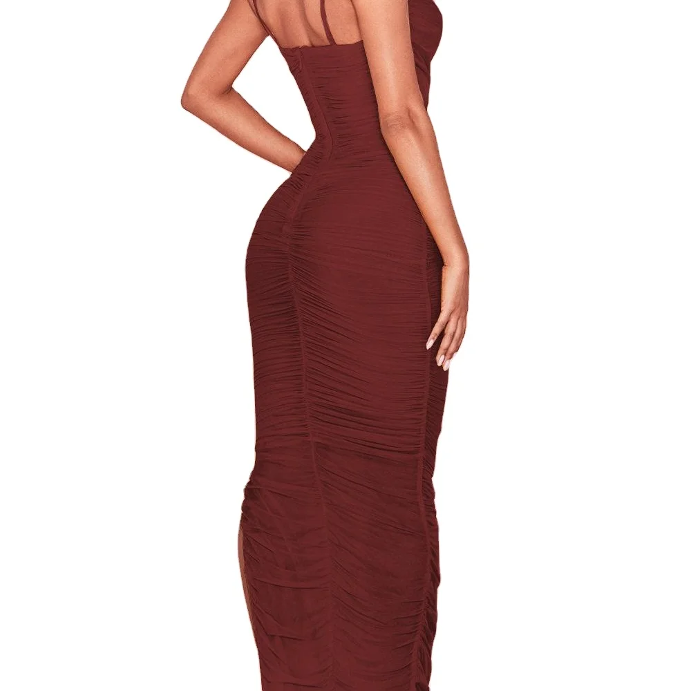 
D8713#INS Hot sale of deep v Gauze in a long suspender dress sexy nightclub dress 