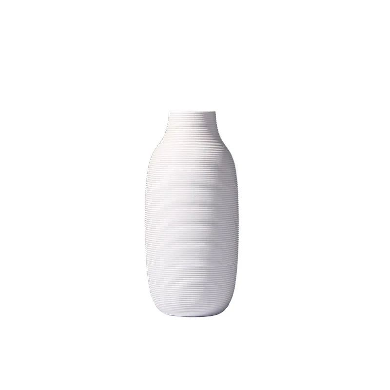 Simple Nordic style pure white screw thread plain fired ceramic vase dry flower arranger household soft decoration