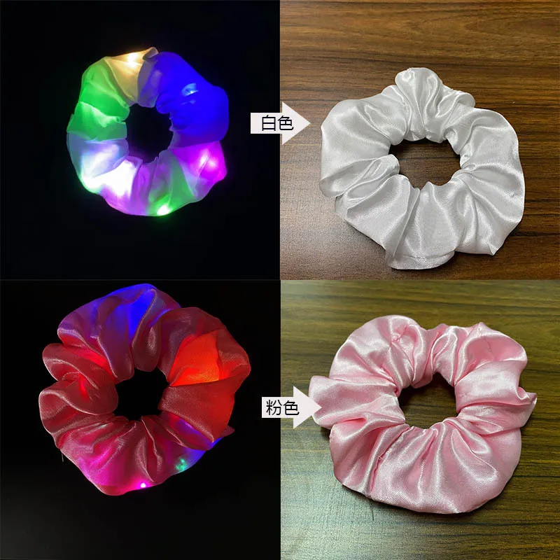 
New Fashion Candy Color Night Light Satin Silk Scrunchies Flash LED Hair Ties 
