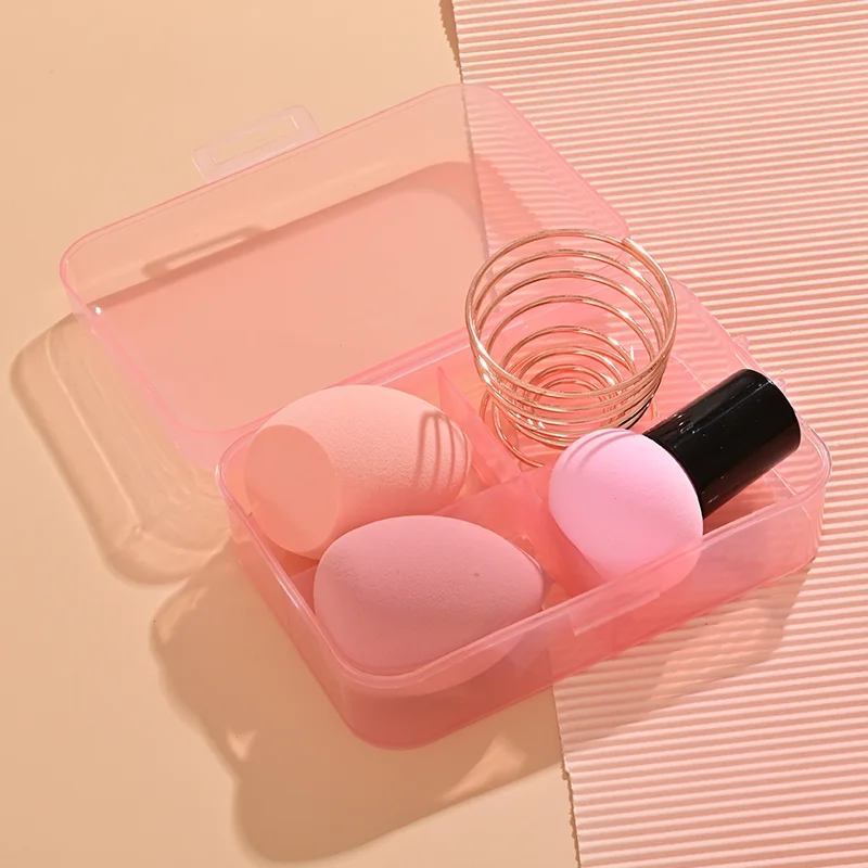 Customized mold manufacturer 4 in 1 makeup sponge holder box with makeup sponge case custom logo