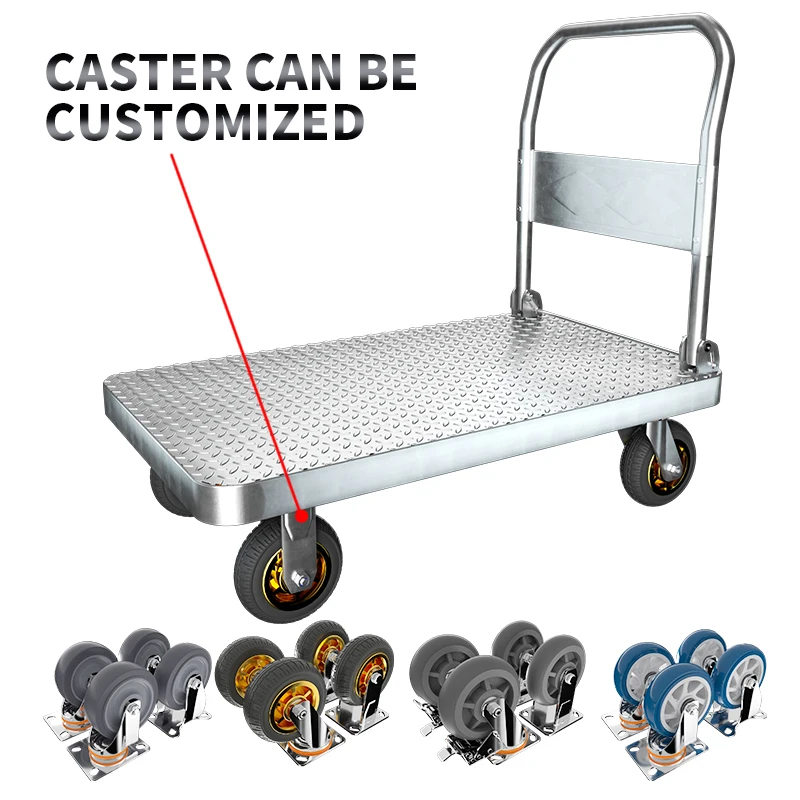 150kg 300kg load industrial steel heavy duty foldable platform hand trolley cart truck Stainless Steel Platform hand push Truck