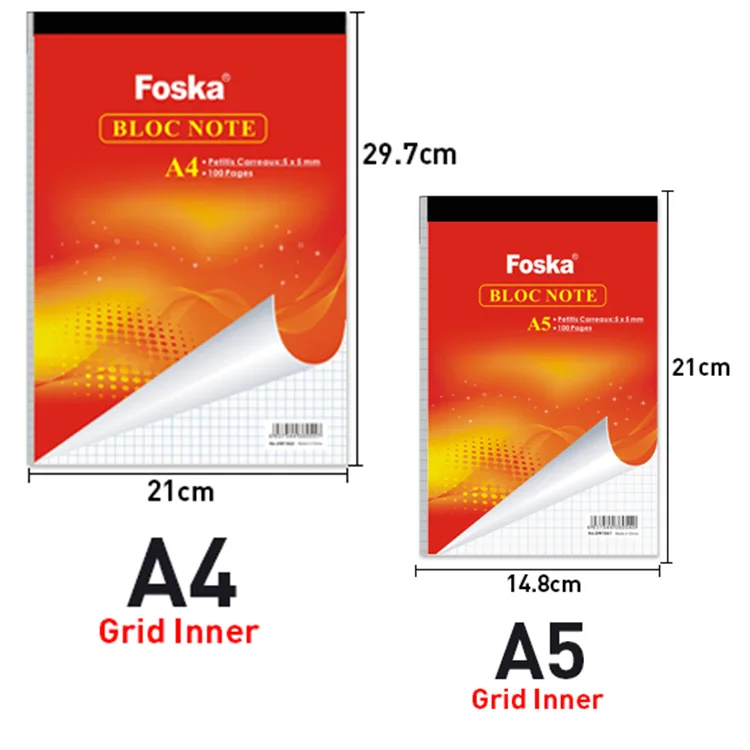 Foska A4 A5 Top Gluebound Notepad Grid 140 Pages Notebook Steno Pads Memo Notepads for Writing Sketching Drawing Office Supplies