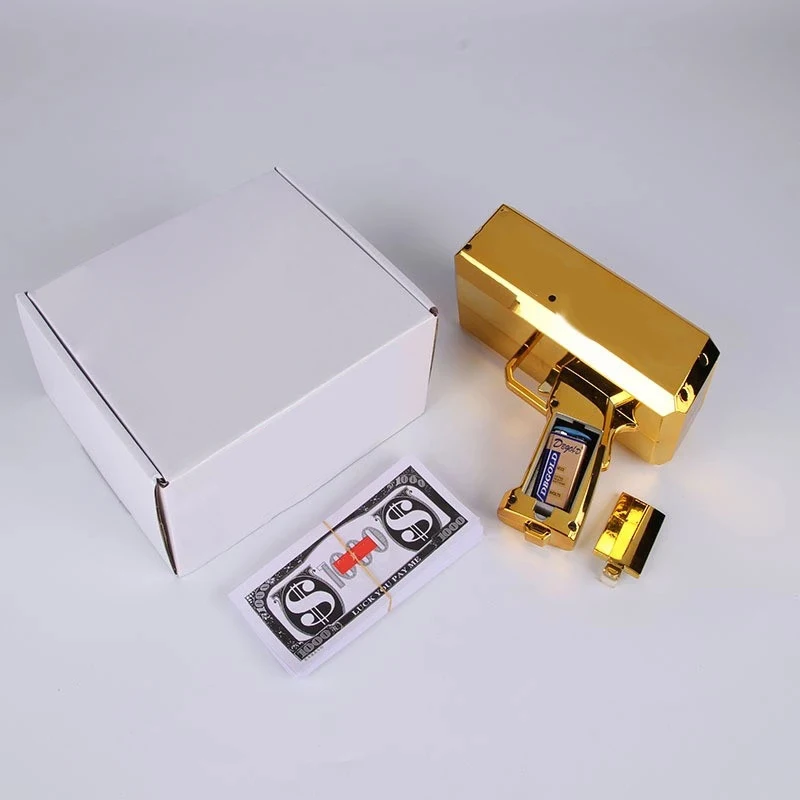  Custom Logo Toy Cash Cannon Money Spray Gun Shooter Make it Rain with Prop Banknotes for Weddings Party Games