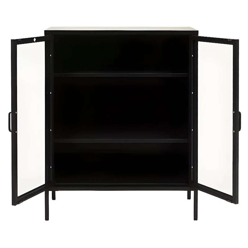 Wholesale office furniture steel storage cabinet with 2 glass doors cupboard low height metal filing cabinet with high feet