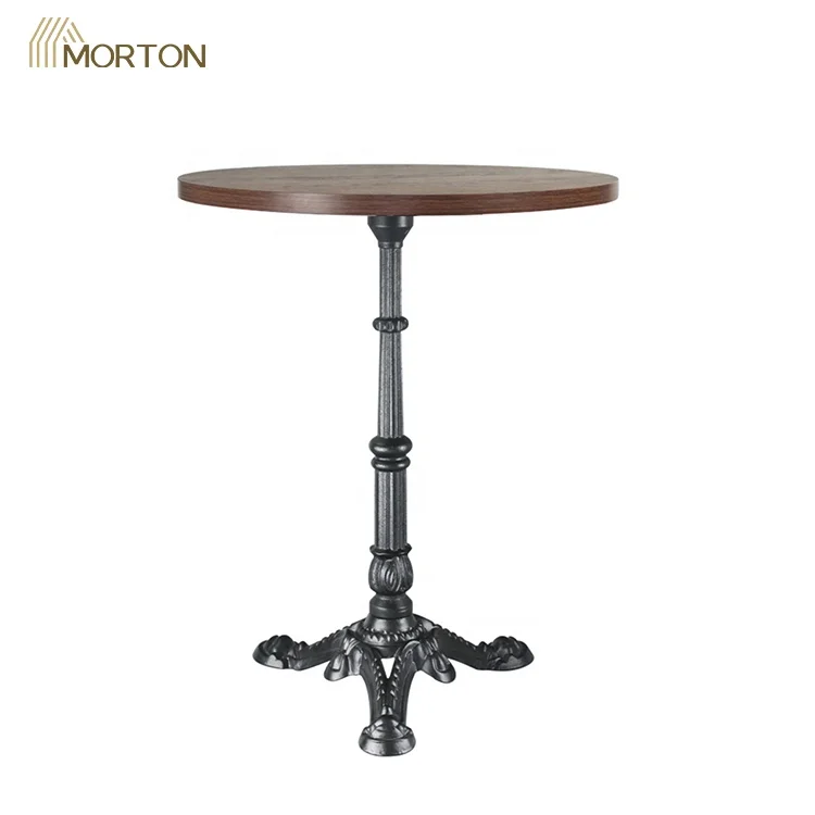 Heavy duty restaurant furniture coffee shop Mesa Metal Leg wood round top restaurant dining table