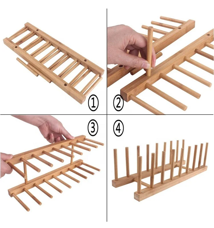 Kitchen 8-Slots Bamboo Wooden Dish Rack Storage Organization Plate Rack Stand Pot Lid Holder