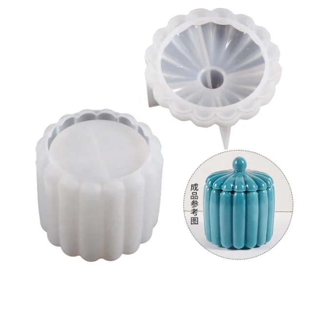 DLR1273, оптовая продажа с фабрики, большой полосатый резервуар для хранения тыквы с крышкой, силиконовая форма из смолы, бетонный гипсовый цветочный горшок