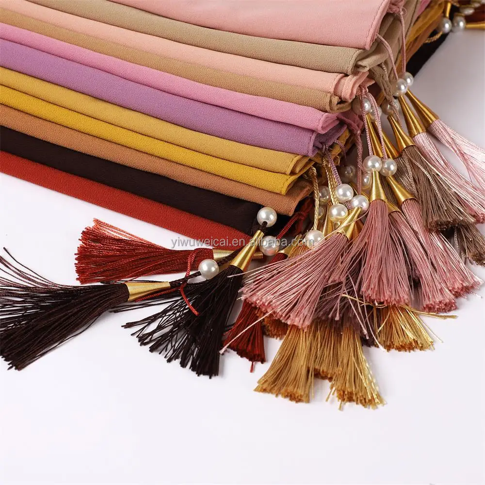 2021 New High Quality Casual Long Chiffon Pearl Beaded Shawl Muslim Scarf