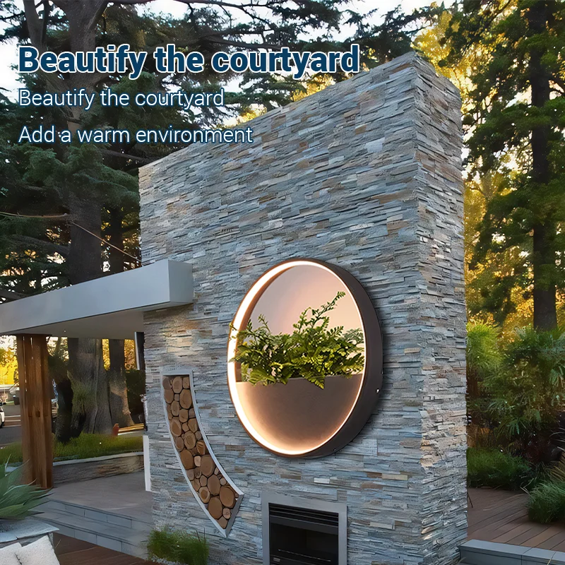 AC220V Modern LED Garden Wall Lamp Stainless Steel Shell with Potted Decorative Features IP65 Villa garden Decor light
