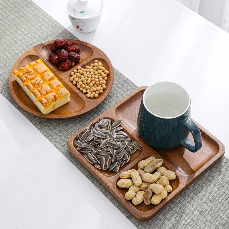 Walnut acacia solid wood tray breakfast divided fruit tray snack tea cake tray