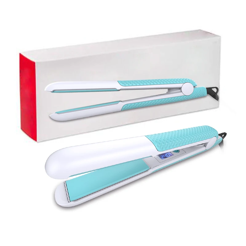 Professional Rubber Coating Hair Straightener Ceramic Plates Flat Iron Dual Voltage 2 in 1 Curler with Private Label