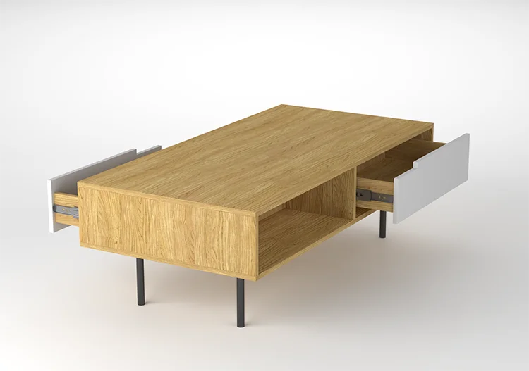 Factory Wholesale Contemporary Unique Design Oak Living Room Centre Table Metal Legs Wooden Coffee Table