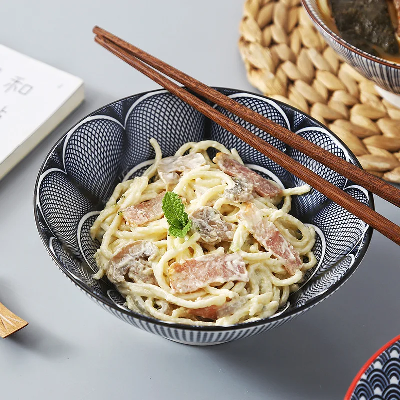 New design 7 inch hat Bowl Japanese style ramen bowl Large ceramic underglaze color home noodle bowl