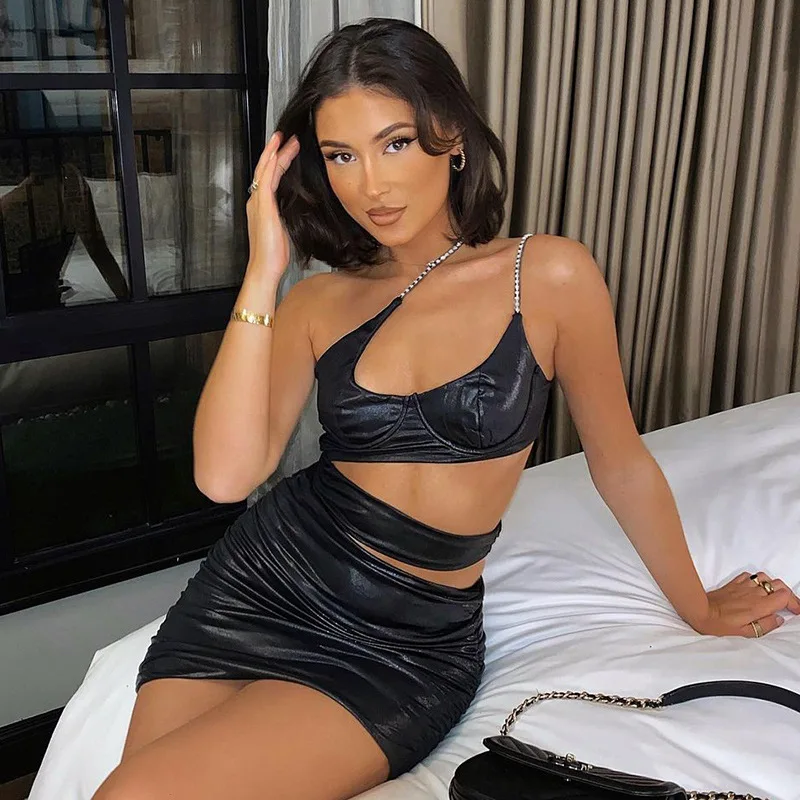 2022 New arrivals summer sexy dresses women ladies sleeveless PU leather cut out stacked mini dress