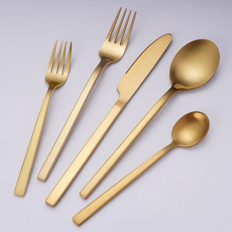 Wholesale Gold Silverware Set Serving Spoon Knife Fork and Stainless Steel Utensils