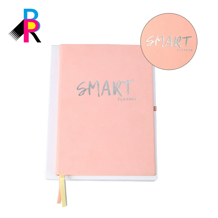 Factory hardcover leather cover A4 A5 Notebook planner printing custom pink journal with box