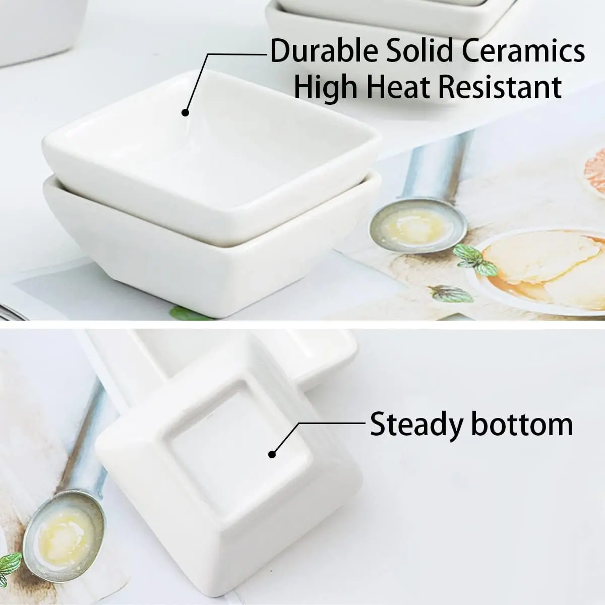 3 Oz Ceramic Dip Bowls Set Mini Bowl Soy Sauce Plate Condiment Server for Ketchup, Vinegar,BBQ and Party Dinner