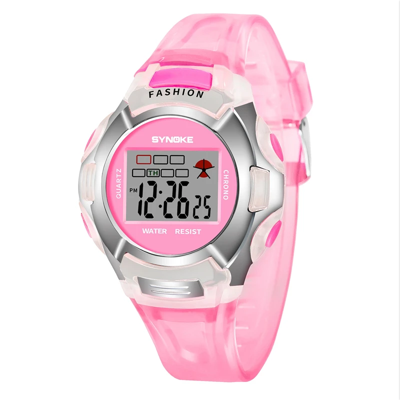 SYNOKE Kids Large & Small Sizes Sport Running Watches Colorful Dial Digital Clock Kids Pu Strap Stopwatch Waterproof Watch