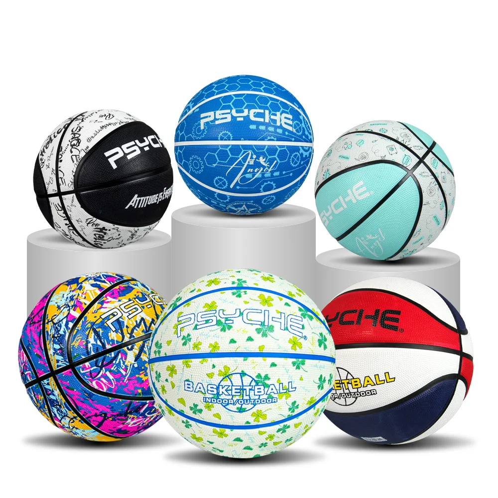 PSYCHE outdoor cheap wholesale custom Logo Printing training quality Size 3 5 6 size 7 inflatable  Rubber Basketball Ball