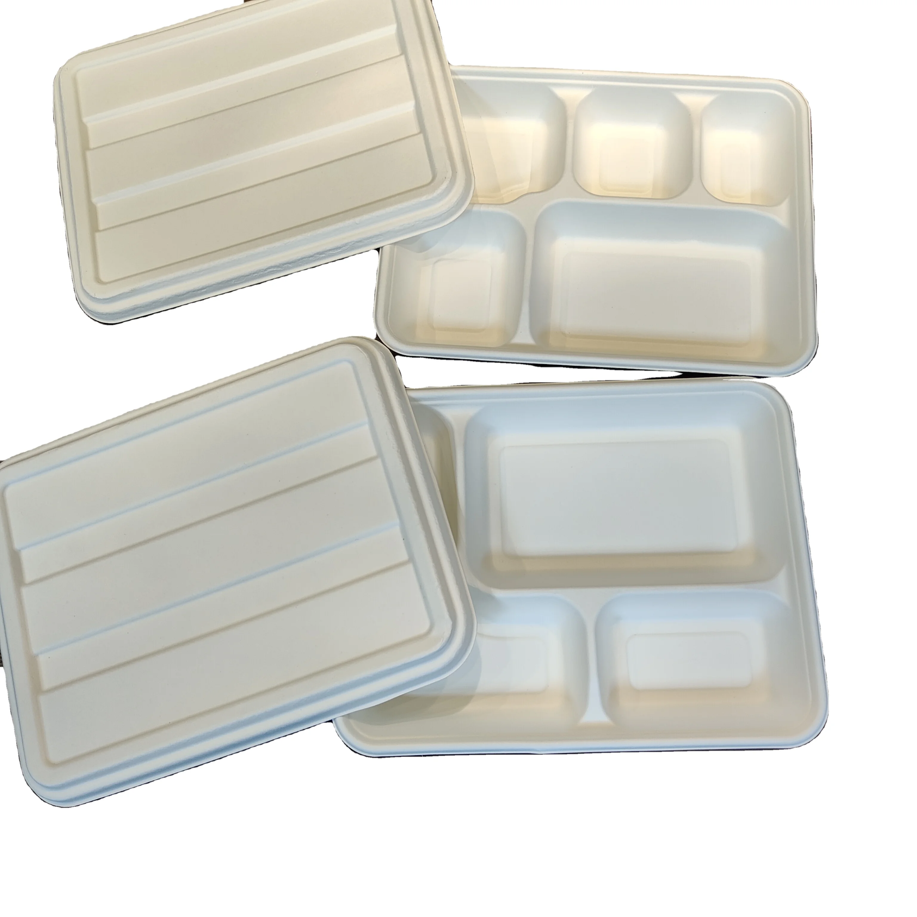 Sugarcane bagasse container with lid / 2 compartment food package/ Biodegradable pulp food take away lunch container