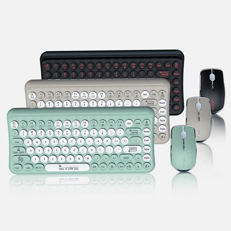 Retro Office Small Portable Round Keycaps 85 Key LT700 Mini Portable 2.4G Wireless Keyboard and Mouse Combos