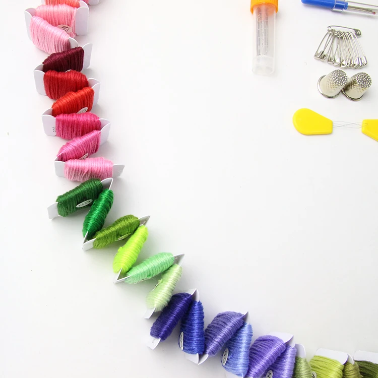 
100 Skeins premium rainbow floss bobbins and cross stitch kit with organizer storage box 