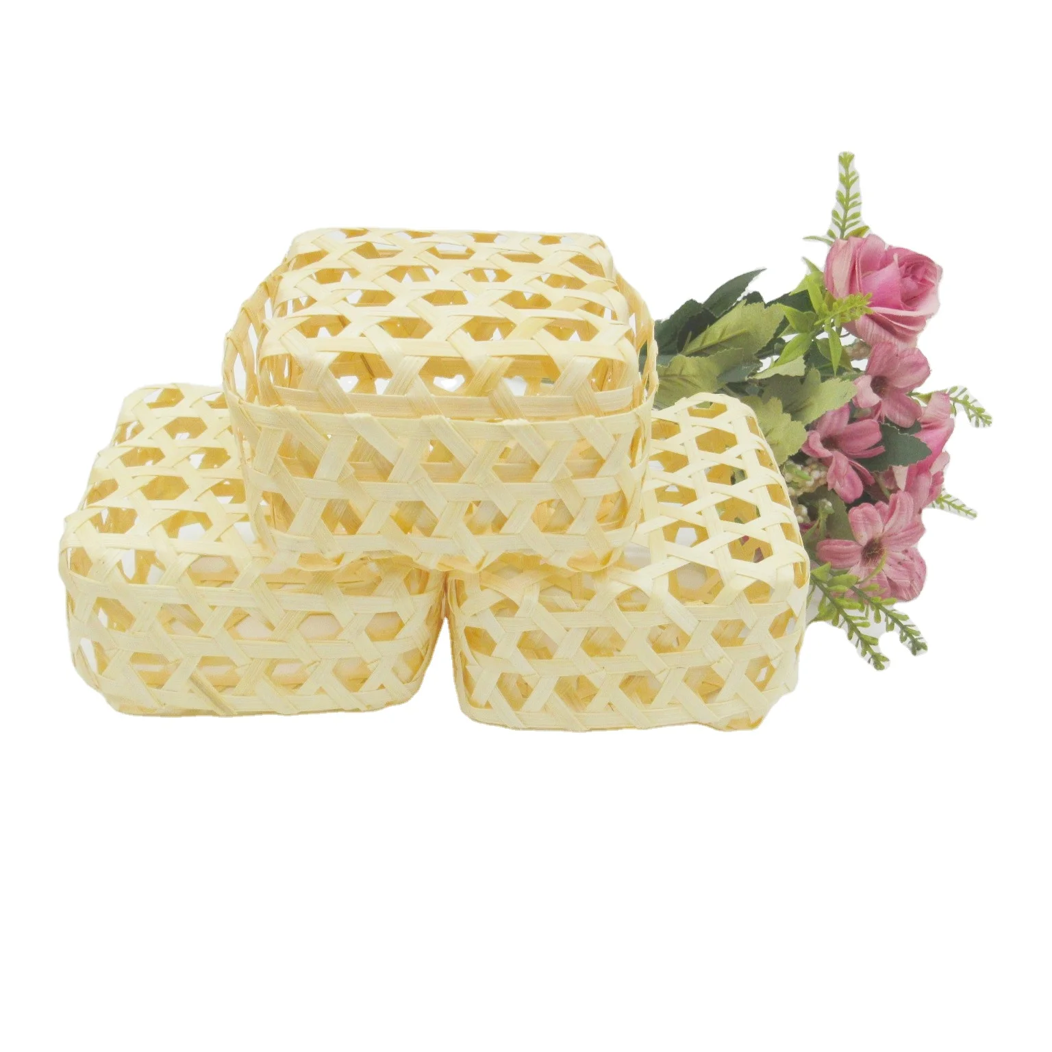 Wholesale Woven Gift Package Bamboo Gift Box Wicker Storage Basket With Bamboo Lid