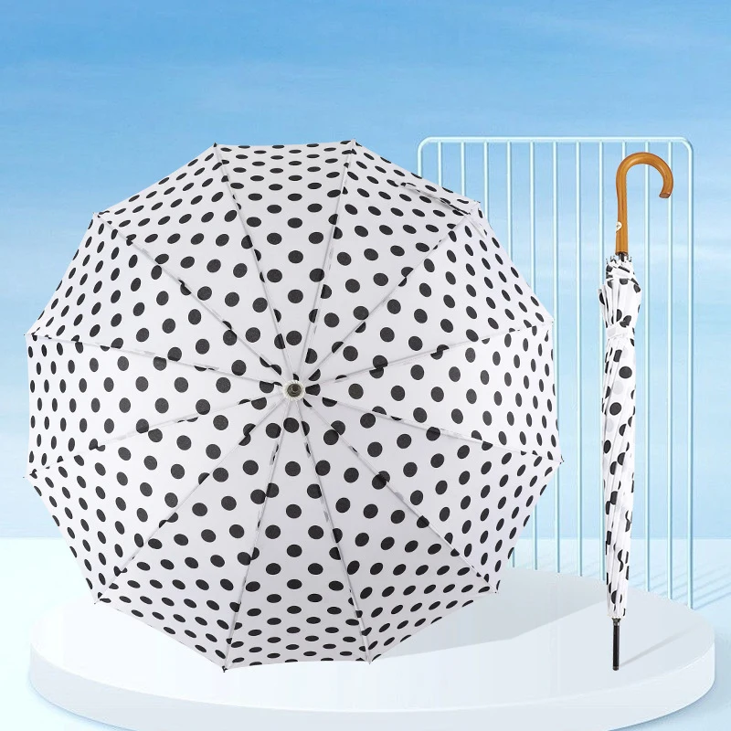 Custom Designs Logos Korean Style Rain Umbrellas With Wooden Handles