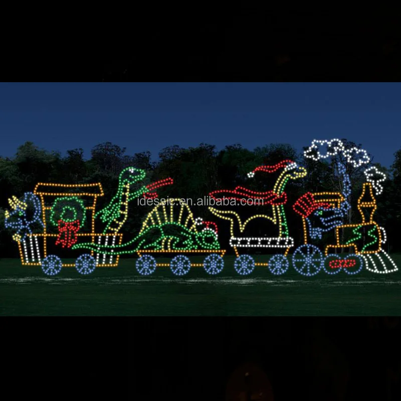 Outdoor 2D lighted train rope silhouette displays for commercial grade zoo light show