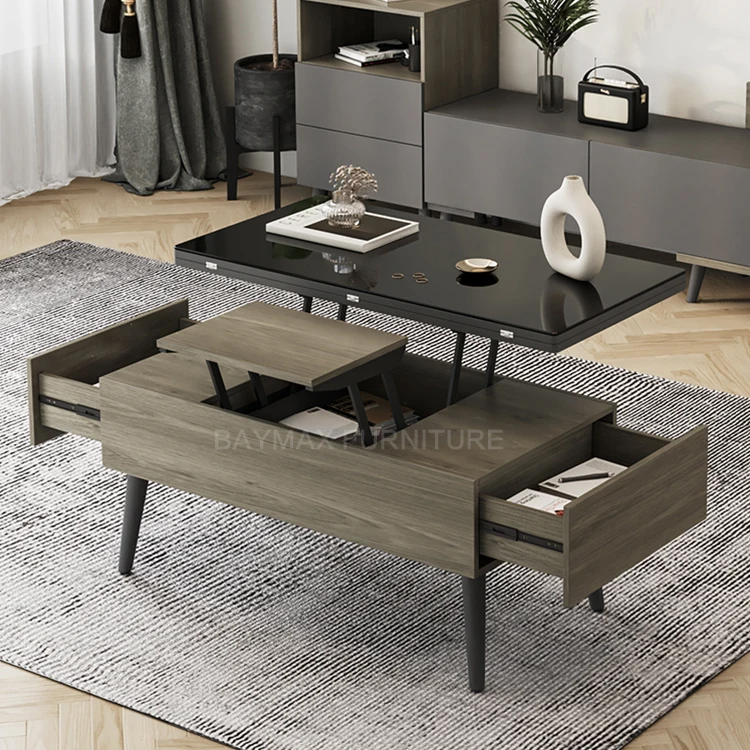Leisure gas lifting height adjustable coffee table multifunctional folding lift top