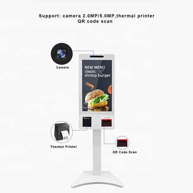 32 Inch Self Checkout Service Kiosk Machine Touch Screen Interactive Touch Ordering Kiosk With Payment Qr Code Scanner Terminal