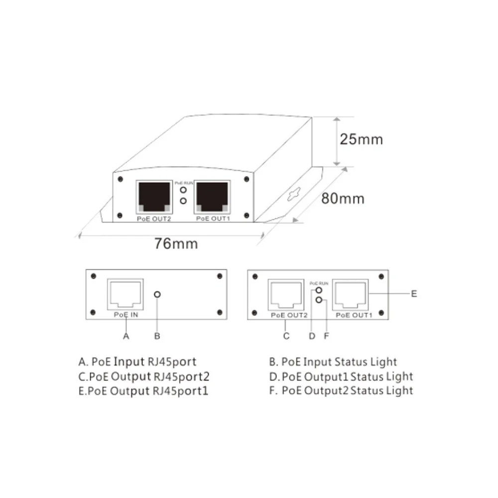 3-port 10/100M RJ45 Port 15.4W PoE 1 in 2 output  PoE Repeater extending from 100m to 200m PoE Extender