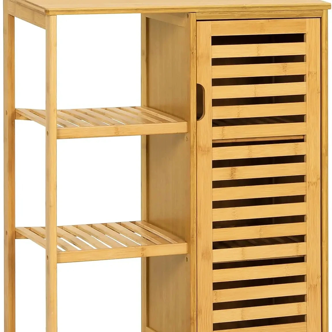 Bathroom Cabinet Bamboo Storage Cabinet with Doors and 3 Side Shelves, Freestanding Floor Cabinet for Bathroom, Living Room,