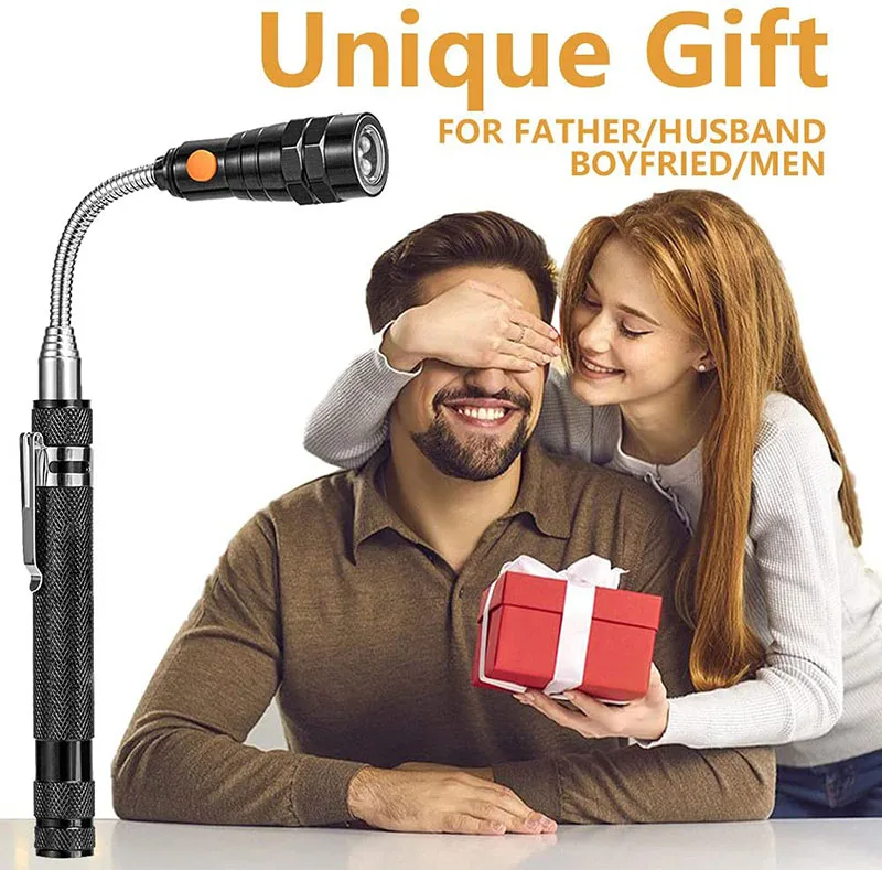 Customized Logo Practical Gifts For Men LED Magnetic Pickup tool Telescoping Flexible Flashlight For Car Repair