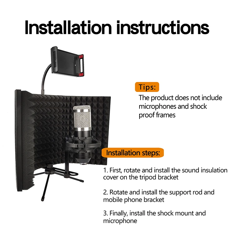 Microphone Blimp Podcast Equipment Bundle Studio Booth Sound Absorbing Foam for Sound Recording Singing