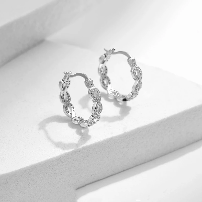 Daidan Zirconia Earrings Jewelry Earrings 925 Sterling Silver Mobius Hoop Huggie Pave Hoop Infinity Earrings