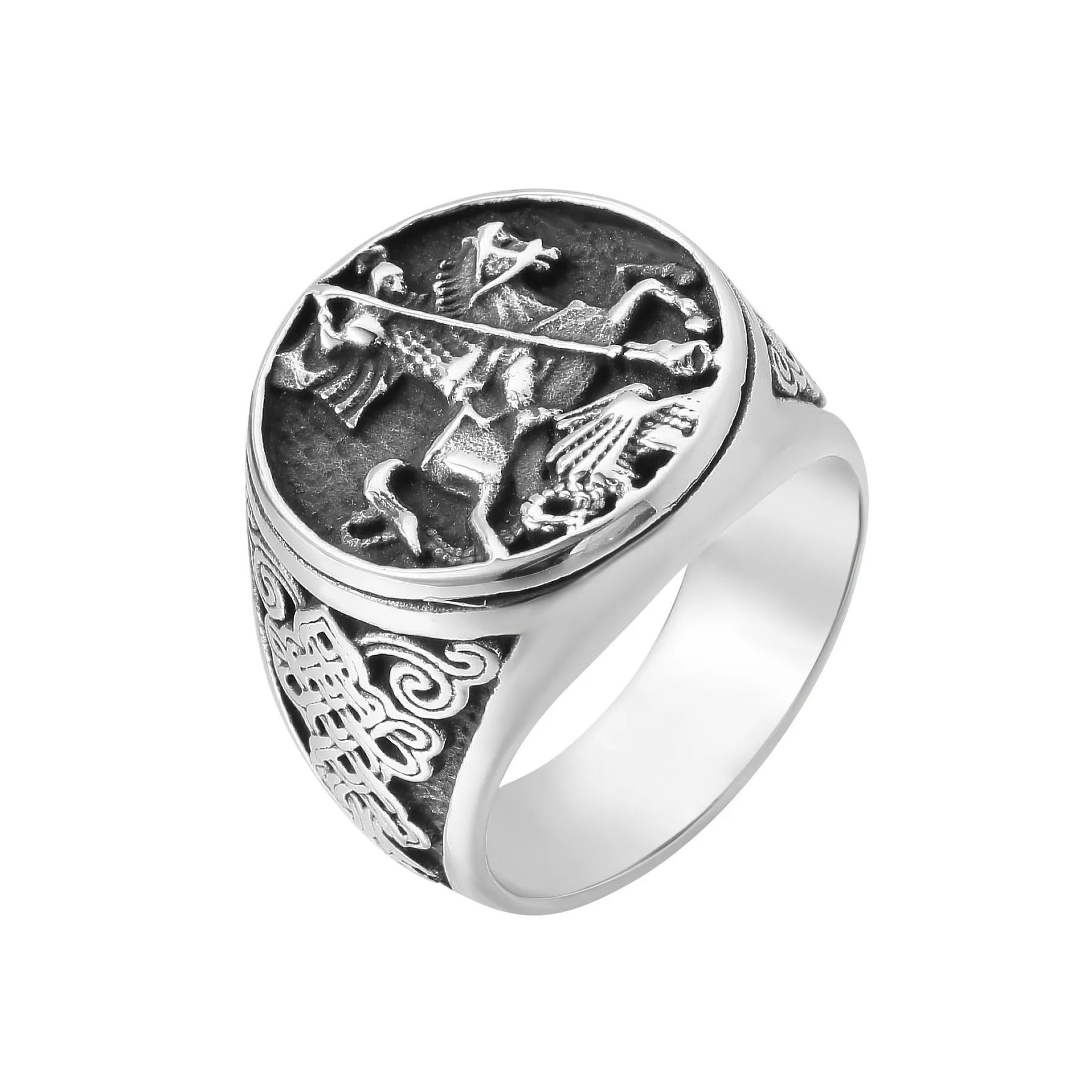 Newest Design Vintage Stainless Steel Jewelry Dragon Killer St.george Ring Religious Ring For Men