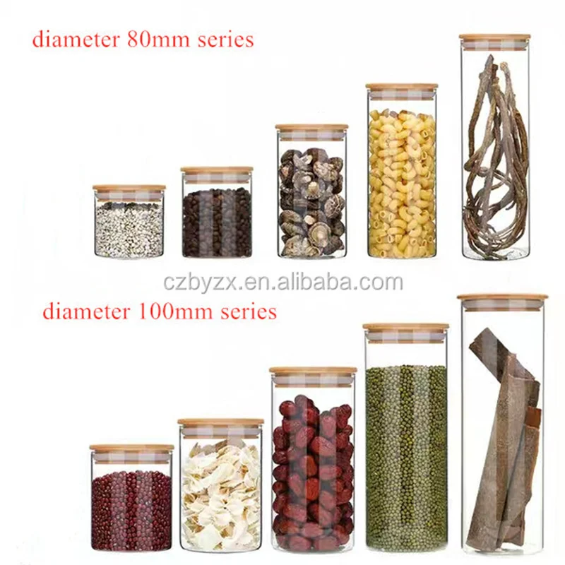 Bottom Price Sales Borosilicate Cookie Candy Honey Food Glass Storage Jar With Airtight Bamboo Lid Storage Tank