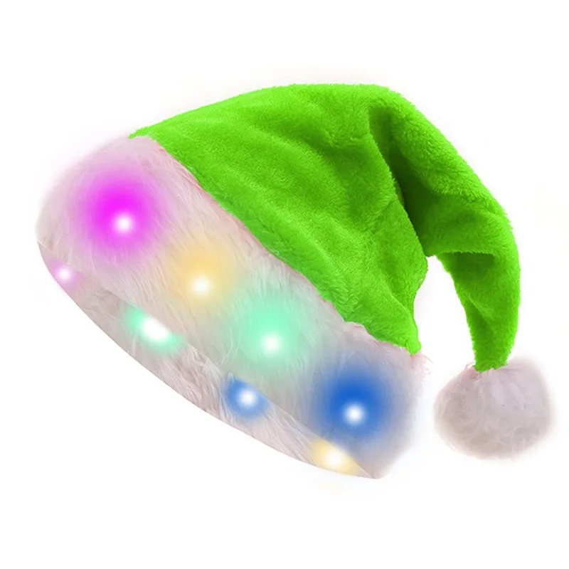 LED Lights Plush Santa Hat Light up Velvet Comfort luminous Hats Christmas Hat for Party Supplies