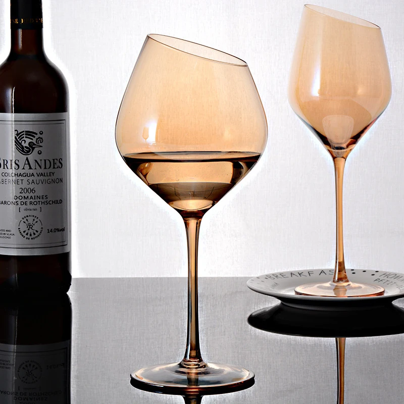 Hand-Blown Big Mouth Color Crystal Long Stem Slanted Wine Glass Wine Glass with Bevel  for Bordeaux  Wedding Gift Anniversary